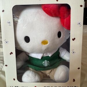 Starbucks Hello Kitty 2025 Limited Edition Plush with Red Bow and Green Apron